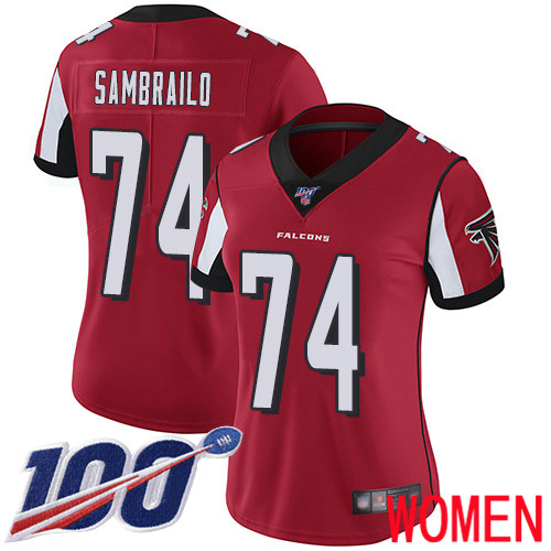 Atlanta Falcons Limited Red Women Ty Sambrailo Home Jersey NFL Football 74 100th Season Vapor Untouchable